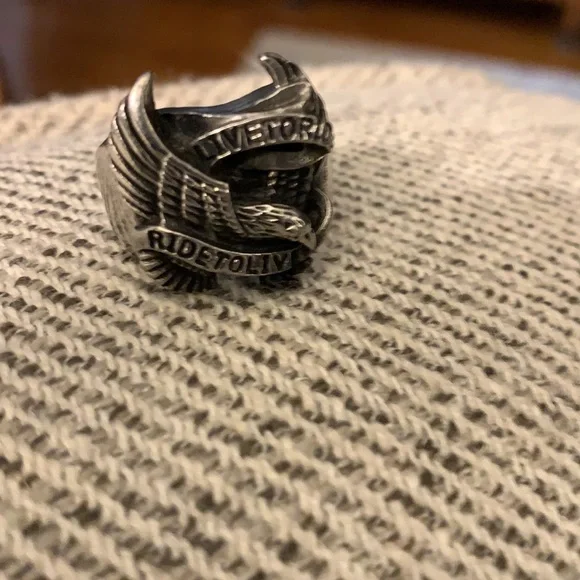 “Live to Ride-Ride to Live”. Men’s Eagle Biker Ring: Size 10 - Picture 4 of 6